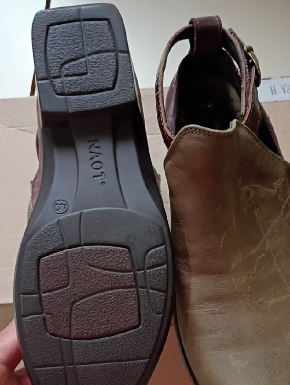 Naot Two-Tone Brown/Tan Leather Slingback Clogs - Picture 5 of 6